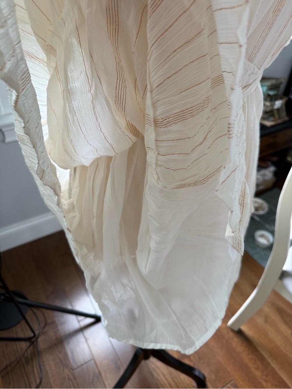 Raga Sold at Anthropologie Lightweight Cream Tiered Mini Dress Gold Shimmer Sz S - Picture 8 of 12